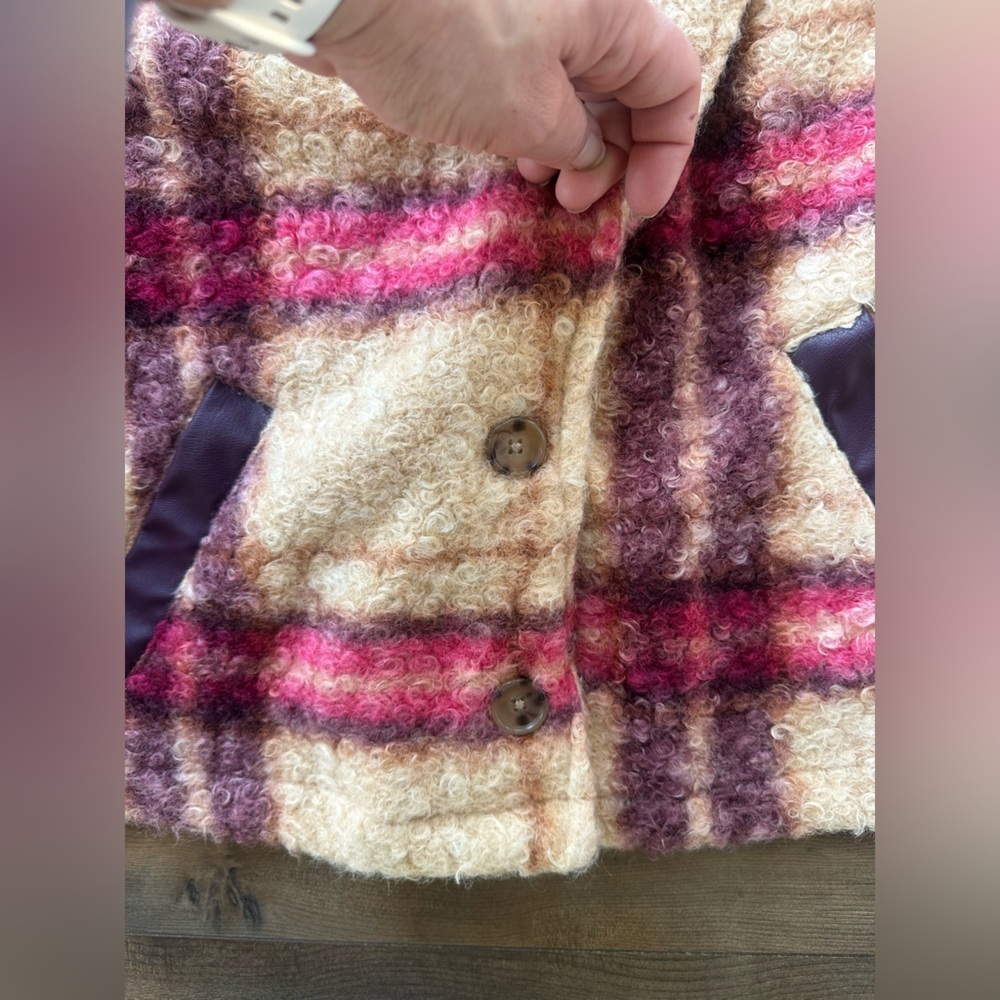 Knox Rose Plaid Teddy Jacket XS Cozy Bouclé Shacket Cottagecore Fall - Picture 4 of 6
